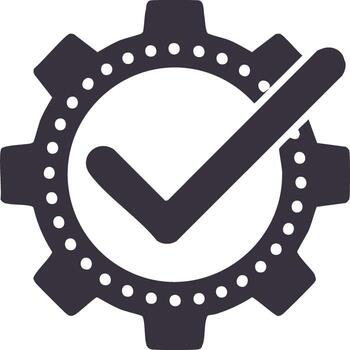 rueda dentada con cheque marca icono para ajustes, aprobación, éxito, y configuración vector