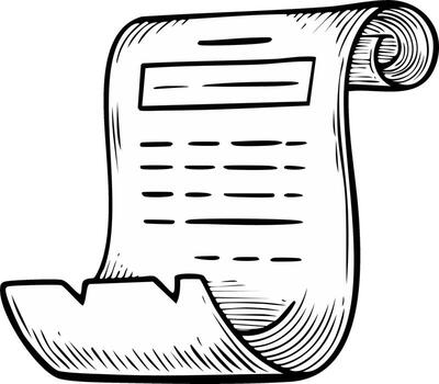 Antique scroll document illustration sketch, aged paper roll with blank text areas vector