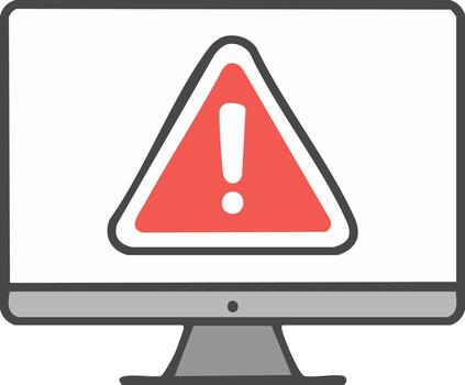 Computer Screen Displaying a Red Warning Triangle Alert Icon for a System Error or Security Threat vector