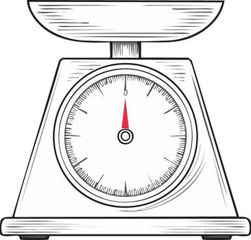 Retro kitchen scale illustration with measuring dial and red pointer vector