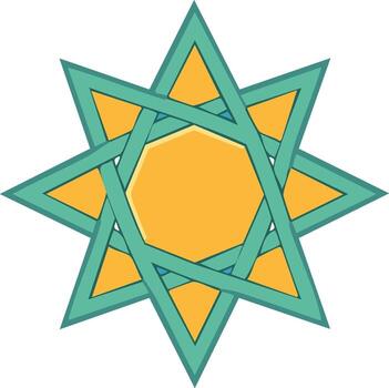 Vibrant Eight-Pointed Star Geometric Pattern Abstract Design with Interlocking Teal and Gold Shapes vector