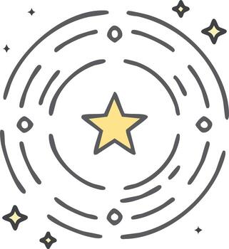 estilizado estrella circulo con rayado líneas y orbes Starburst estilo diseño elemento vector