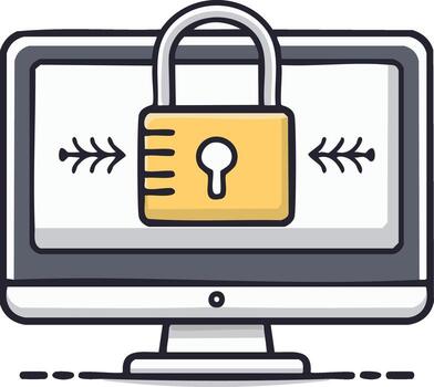 computadora monitor con bloquear icono, simbolizando datos proteccion y seguridad vector