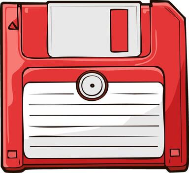 Red Floppy Disk, Retro Storage Device, Illustration, Data Backup vector