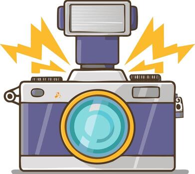 Retro Camera with Activated Flash and Lightning Bolts Icon vector