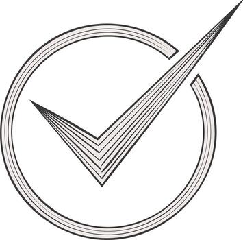 Illustration of a stylized check mark inside circle, symbol for approval, verification, or validation vector