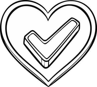 Checkmark inside of a Heart contour Design symbolizing Positive approval and successful validation vector