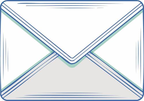 Hand-drawn style white envelope illustration with blue lines for mail and communication concepts vector