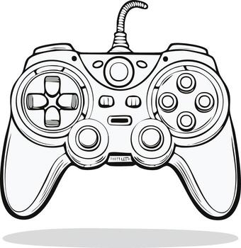 Gamepad Illustration with Buttons and Cord for Entertainment System Outline vector