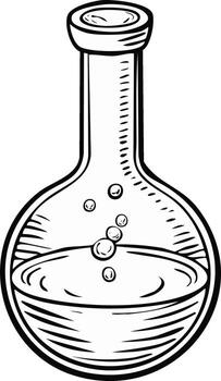 Sketch of a round bottom flask with bubbles rising in liquid vector