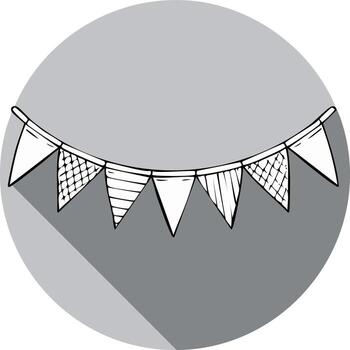 Hand drawn festive bunting flags with patterns and long shadow in doodle style icon vector