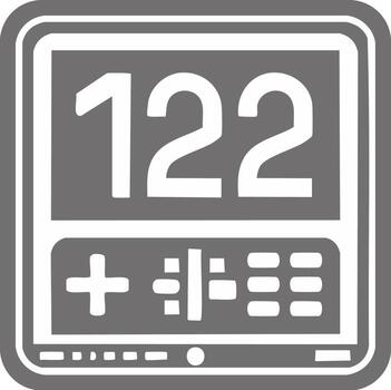 Calculator interface with the number 122 displayed in gray rounded square for calculations and accounting use vector