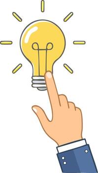 concepto ilustración con mano conmovedor brillante bombilla negocio idea solución vector