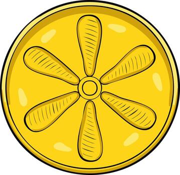 Stylized Yellow Citrus Slice with Segmented Design, Isolated Round Fruit Graphic, Fresh Design vector