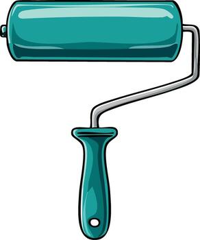 Illustration of a turquoise paint roller with a handle, a tool for painting walls and surfaces, simple and easy-to-use vector