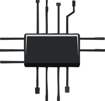 Electronic microchip integrated circuit with multiple pins for modern technology concepts vector