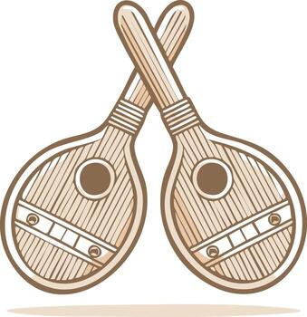 dos cruzado de madera de cuerda musical instrumentos con redondo sonido agujeros y estampado cuerpos vector
