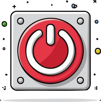 Red power button icon with hand drawn style and doodle elements vector