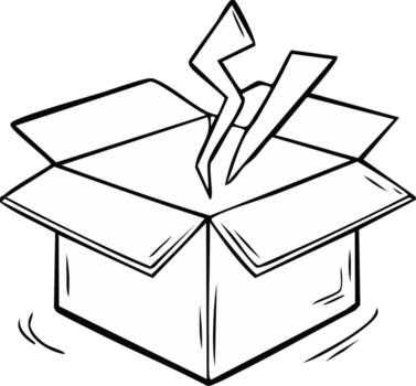 Creative power burst lightning bolt emerging from an open cardboard box illustration vector