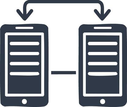 datos transferir y sincronización Entre dos móvil Los telefonos, un sencillo mano dibujado glifo icono vector