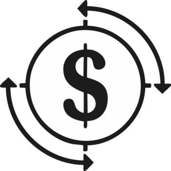 Dollar sign within a target circle with circular arrows symbolizing financial circulation or transactions vector