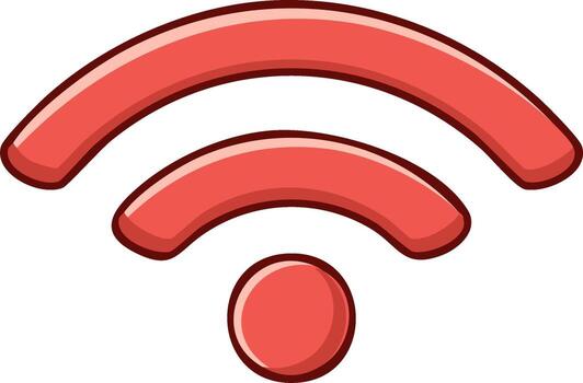 Red wifi signal icon with radiating lines in a digital illustrative style vector