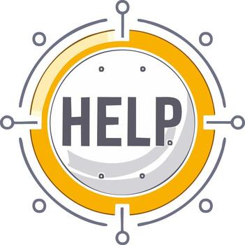 Illustration of Help Word Inside a Circle Diagram with a Yellow and Grey Color Palette vector