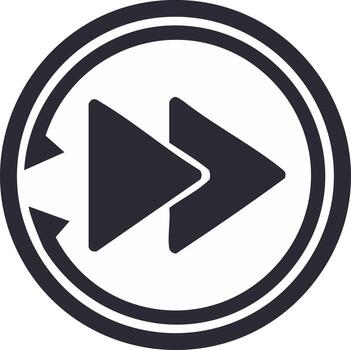 Black fast forward symbol with circular arrow design inside a simple circle isolated on white vector