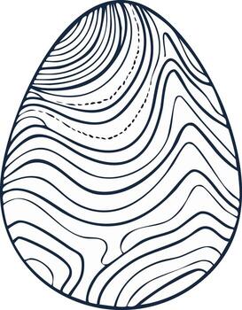Stylized Easter egg with abstract wavy line pattern in dark blue outline on white background vector