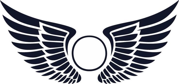 Symmetrical dark wings and empty circle graphic design element illustration vector