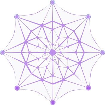 Intricate Geometric Snowflake Pattern with Purple Lines and Soft Blue Dots vector