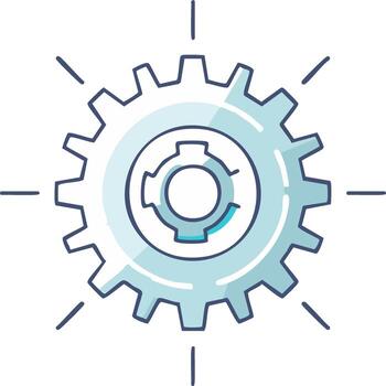 Gear illustration with inner mechanism and light beams for technology and engineering vector