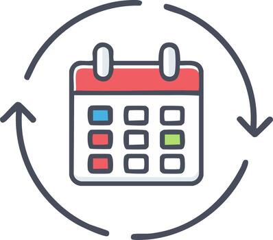 Schedule calendar icon with cyclical arrows for event planning and updates vector