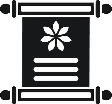 Black and white scroll icon with a floral motif and three lines for text vector