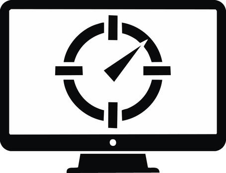 Computer monitor displaying a clock icon representing time management and digital productivity vector