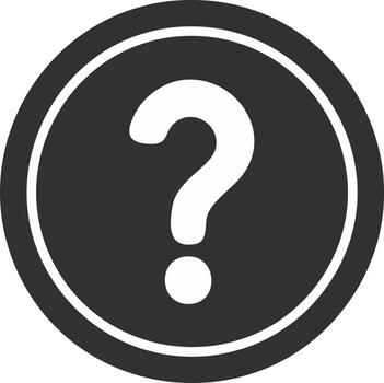 Question mark icon in a black circle. Simple flat graphic for help, support, and FAQ vector