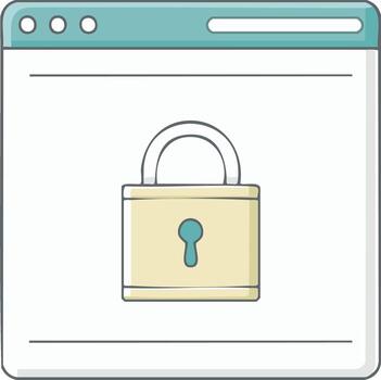 Secure browser window with padlock icon for online security and data protection illustration vector
