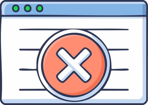Web browser window showing a large orange X mark indicating a close delete or error vector