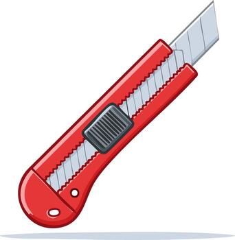 Illustration of a vibrant red utility knife featuring a sharp retractable blade perfect for various cutting needs vector