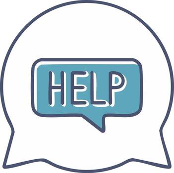 Hand drawn help text in a speech bubble for communication support and assistance request vector