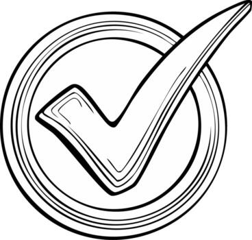 Doodle Sketch of Approved Check Mark Inside Circle Simple Hand Drawn Line Art Design vector