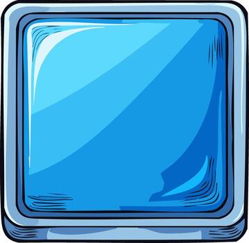 Shiny Blue Square Button with Metallic Frame Hand Drawn Style vector