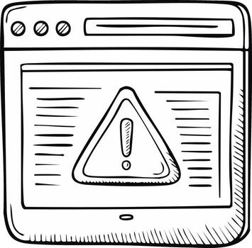 Sketch of Tablet Displaying Alert Notification, Warning Triangle with Exclamation Point Sign, Isolated on Background vector