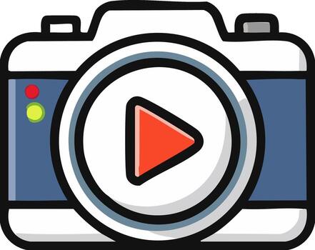 Cartoon Camera Icon with Play Button Concept and Light Indicator Creative Illustration vector