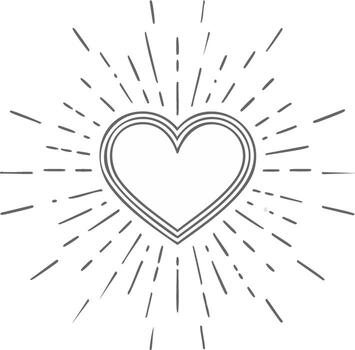 Stylized Heart With Sunburst Rays Emblem Design Element vector