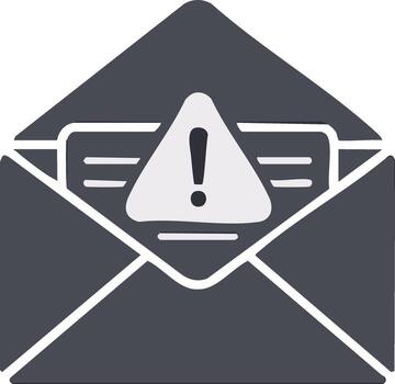 Email alert with warning sign inside an open envelope, important message notification vector