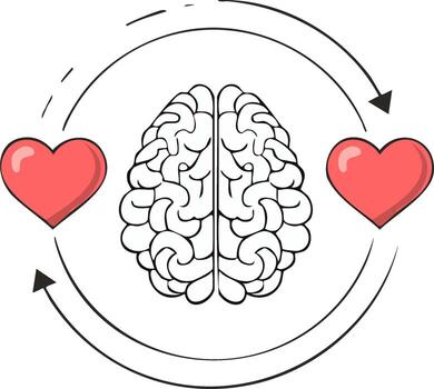 Conceptual Illustration of the Connection Between Heart and Brain Logic and Emotion vector