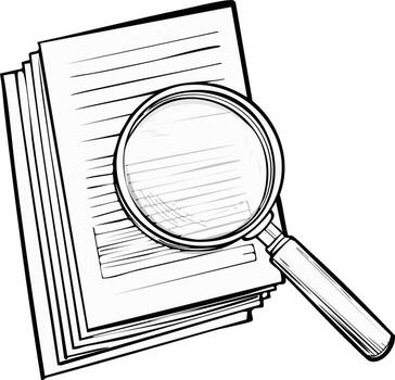 Magnifying glass over a stack of papers with handwritten lines and text vector