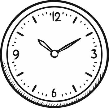 Hand-drawn style clock showing time concept and illustrating time management vector