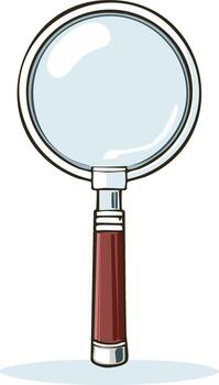 Cartoon magnifying glass with a clear lens and a dark red handle perfect for search discovery and exploration concepts vector